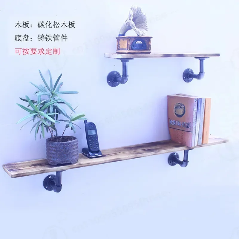 Industrial Style Wall Mounted Water Pipe Shelf Retro Decorative Frame Wrought Iron Bracket Hook Rack for Home Decoration