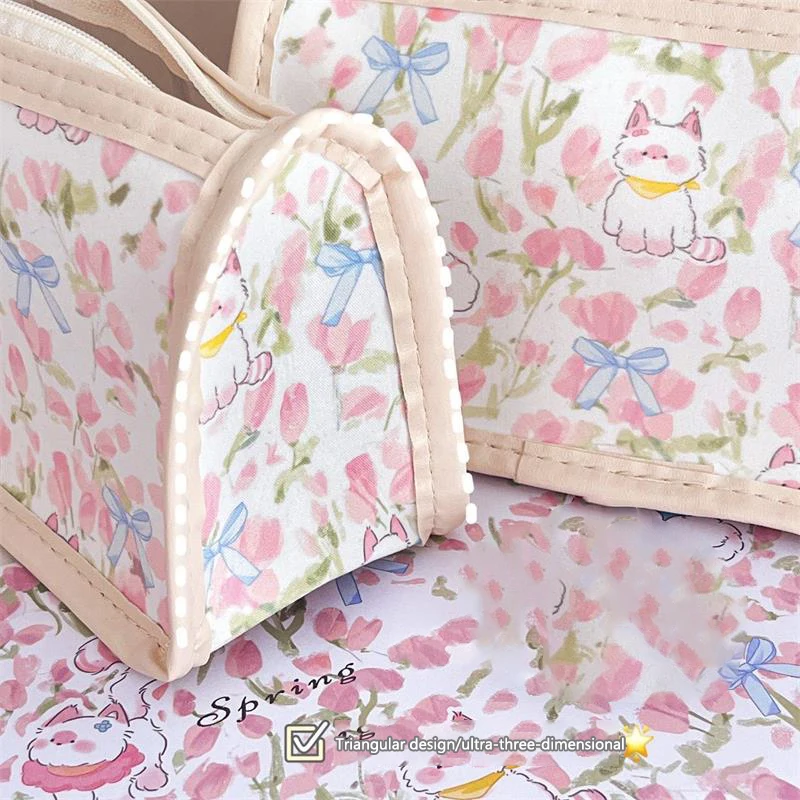 Милый розовый тюльпан, котенок, кошка, прозрачный пенал, большая емкость, портативные девчачьи косметички, студенческие канцелярские принадлежности, сумки для хранения ручек