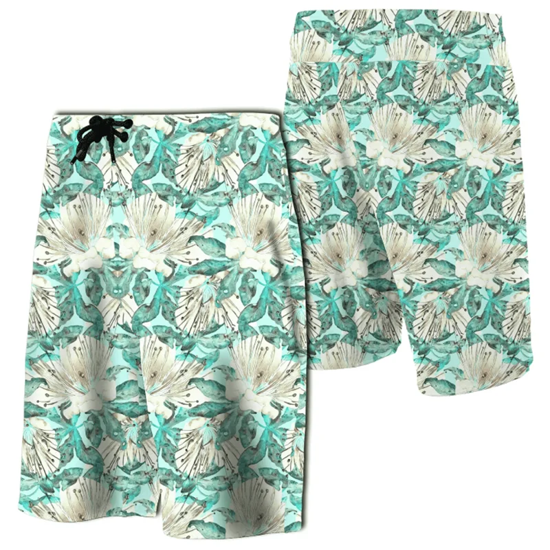 New Men Beach Shorts Hawaii Tropical Flamingos And Tropical Plants Board Shorts Swim Trunks 2024 3D Print Women Kid Short Pants