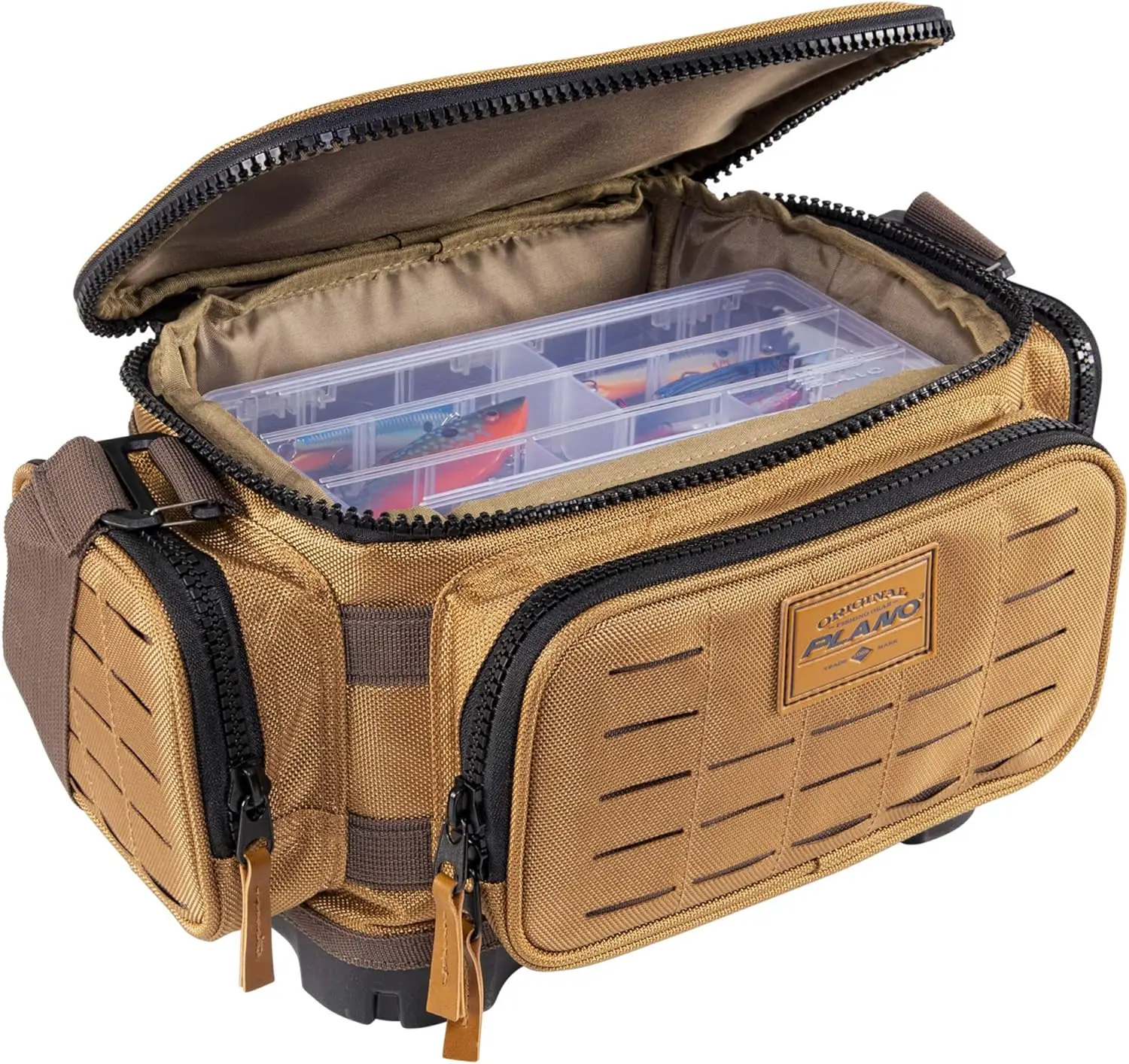 USA Series Tackle Bag | Premium Tackle Storage with No Slip Base and Included stows, Khaki with Brown and Black Trim