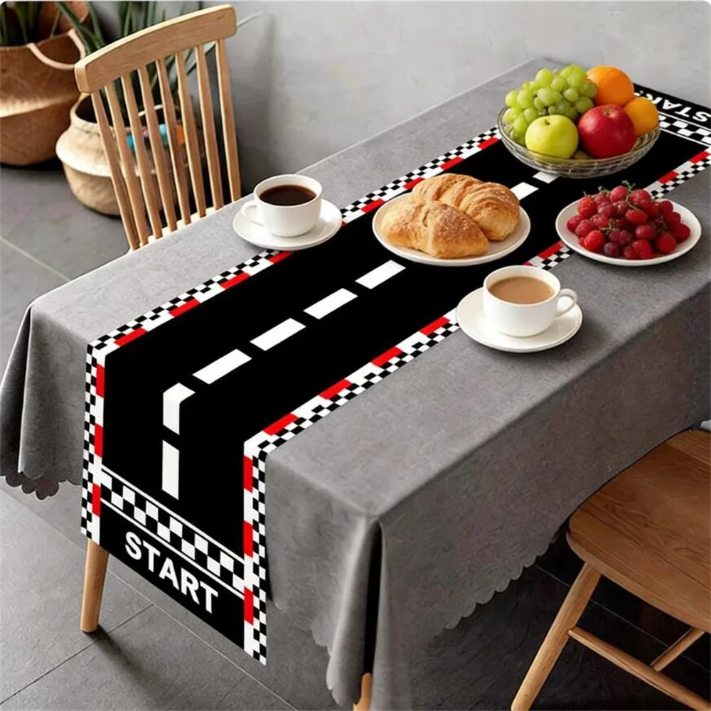 1pc Racing Car Birthday Table Runner Checkered Tablecloth Racetrack Table Covers Boy Race Car Themed Party Decoration