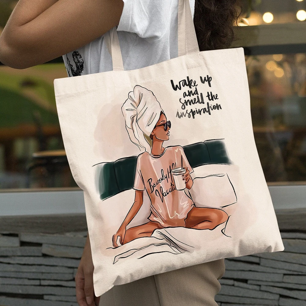 

Cartoon Super Mama and Baby Shopper Bag Big Capacity Double Print Lady Tote Handbag Reusable Foldable Women Shopping Bags