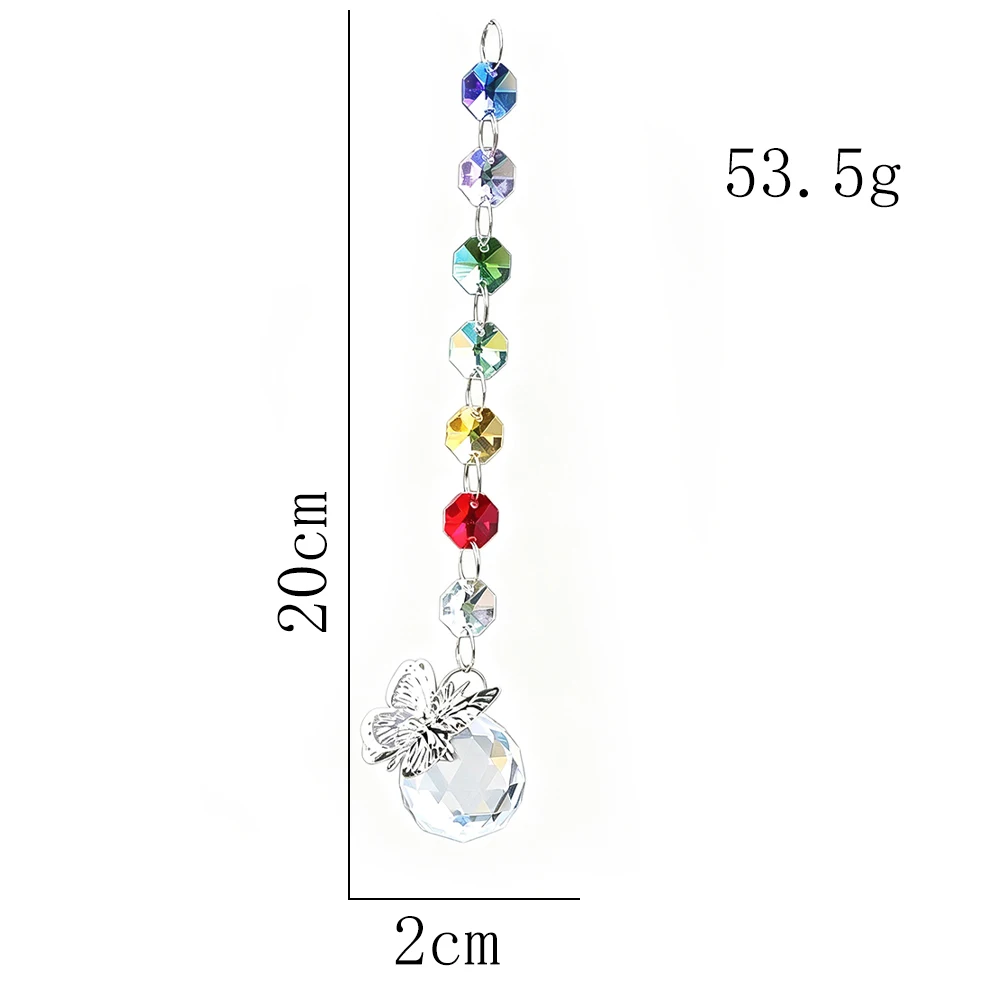 7 Colors Octagon Crystal Suncatcher Butterfly Charm Faceted Rainbow Prism Hanging Ornament for Window
