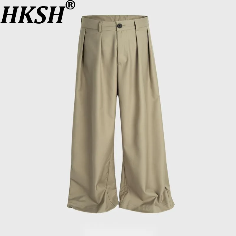 

HKSH весна осень новые мужские приливы в уличном стиле сложенные прямые длинные костюмные брюки свободные широкие повседневные брюки с драпировкой HK16252