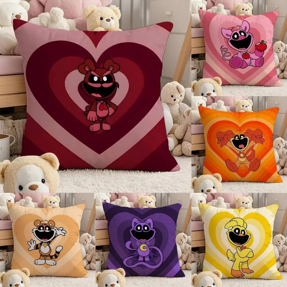 

Smiling C-Catnap Heart Pillow Case Comfort Sofa Bed Silky Elegant Invisible Zipper Custom Decorative Cushion Cover