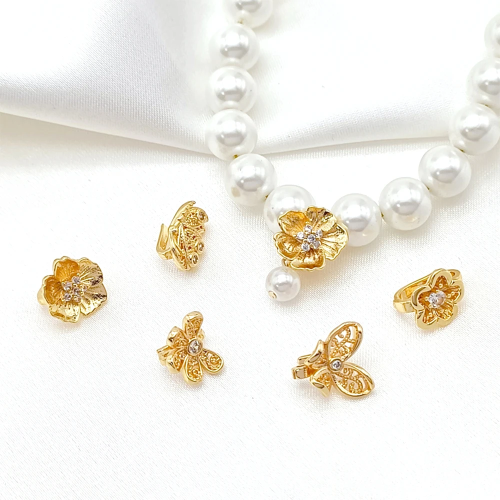 5 Pieces Brass Coated Gold Zircon Inlay Flower Butterfly Closing Buckle DIY Jewelry Making Necklace Bracelet Accessory Materials
