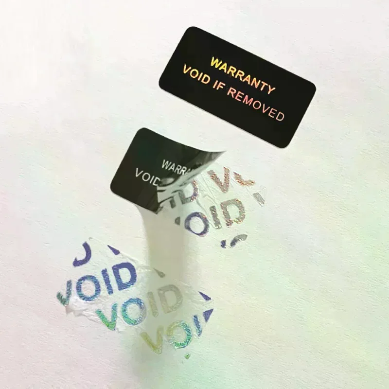 100Pcs Bar code warranty void stickers Dumb silver PET security labels with serial number waterproof tamper proof seal label