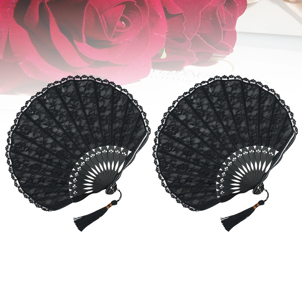 

2pcs Shell Fan Handcrafted Folding Fans Retro Vintage Lace Women Handheld Decorative Wedding Dance Gift Portable