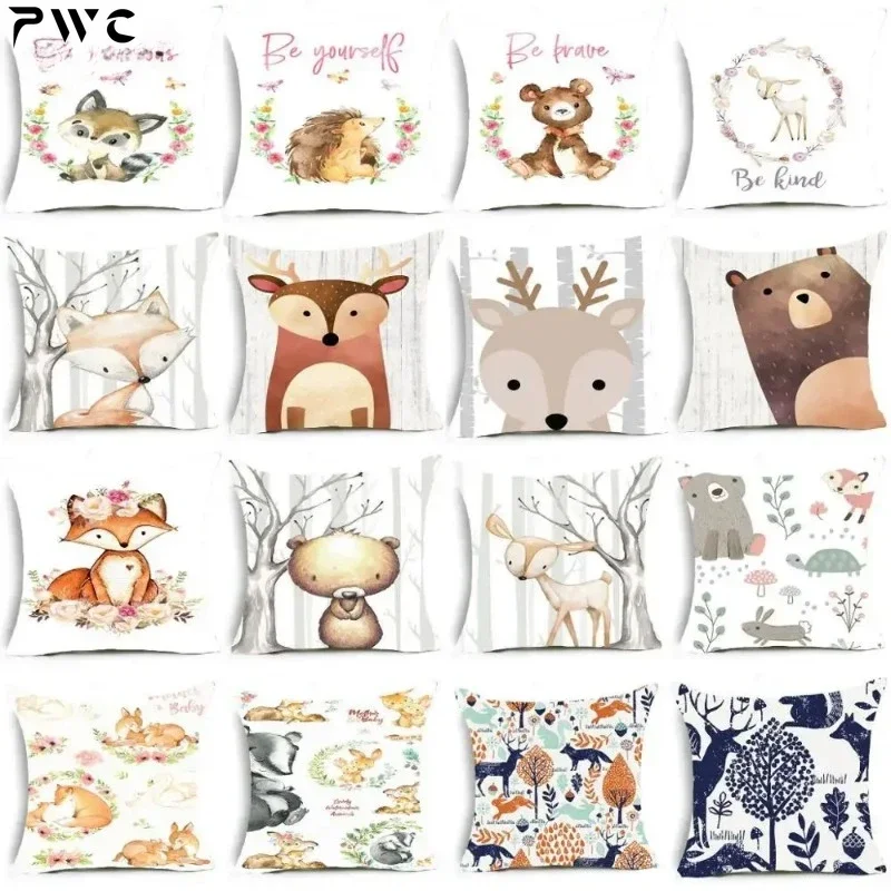 Boho Woodland Animals Cushion Cover Bear Fox Forest Animals Jungle Pillow Cover Decorative Cushions For Birthday Gift