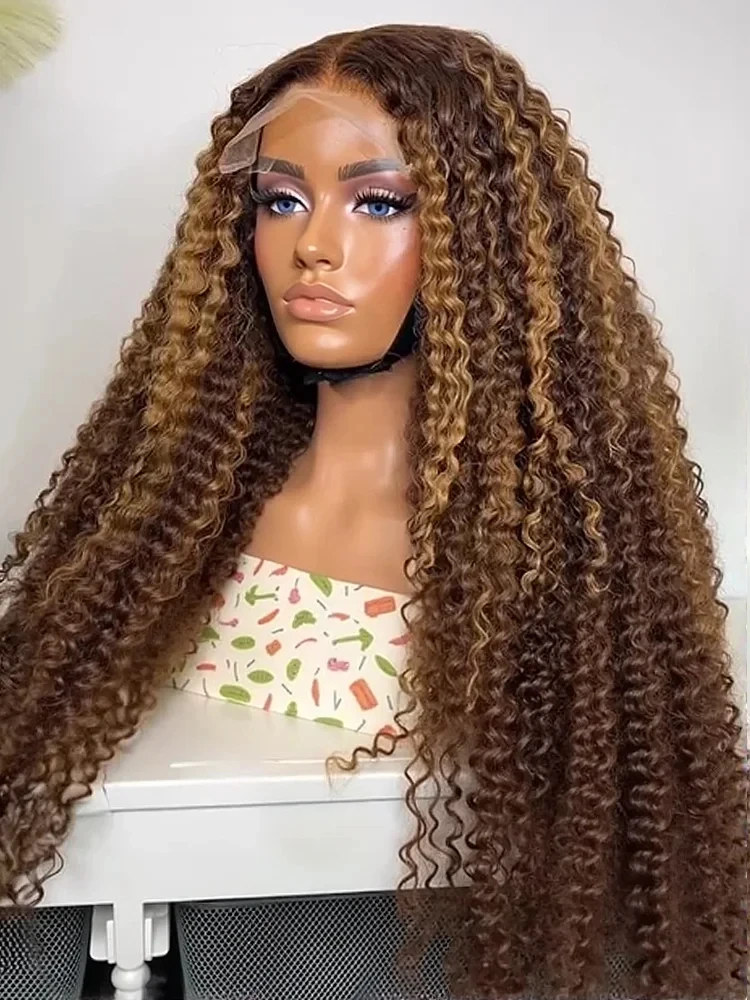 

Highlight Ombre Deep Wave HD Lace Front Wigs Human Hair Water Curly 30 38 Inch Brazilian 4/27 Honey Brown 13x6 Lace Frontal Wig