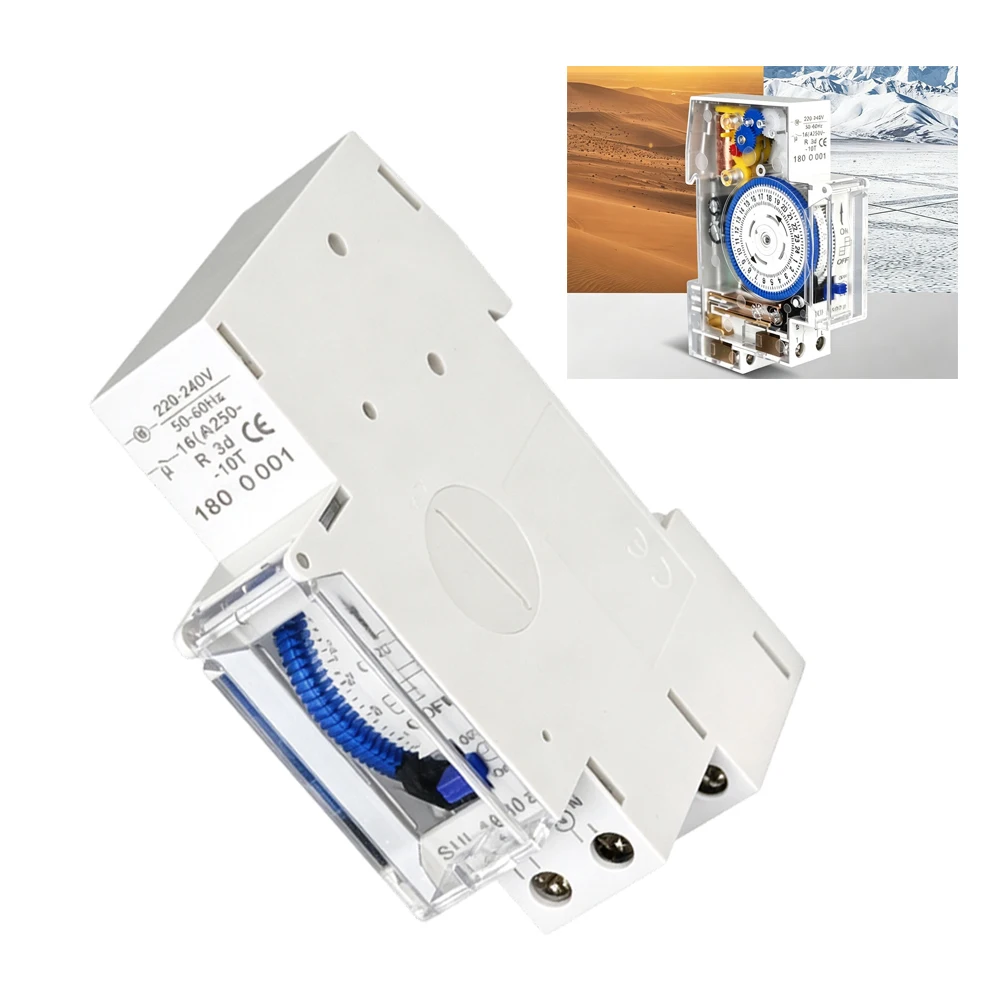 24-Hour Mechanical Timer Switch With Power= Outage Memory, DIN=Rail Mounted Time Controller For Home & Industrial 220V Systems