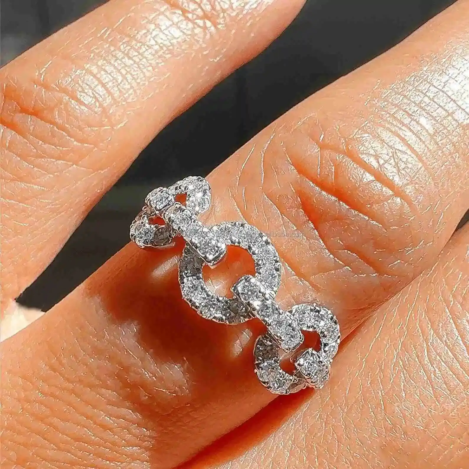Iced Out Style Moissanite Diamond Cuban Ring Men’s Pave Set 925 Sterling Silver Chain Link Band Hip Hop Style Bling Jewelry