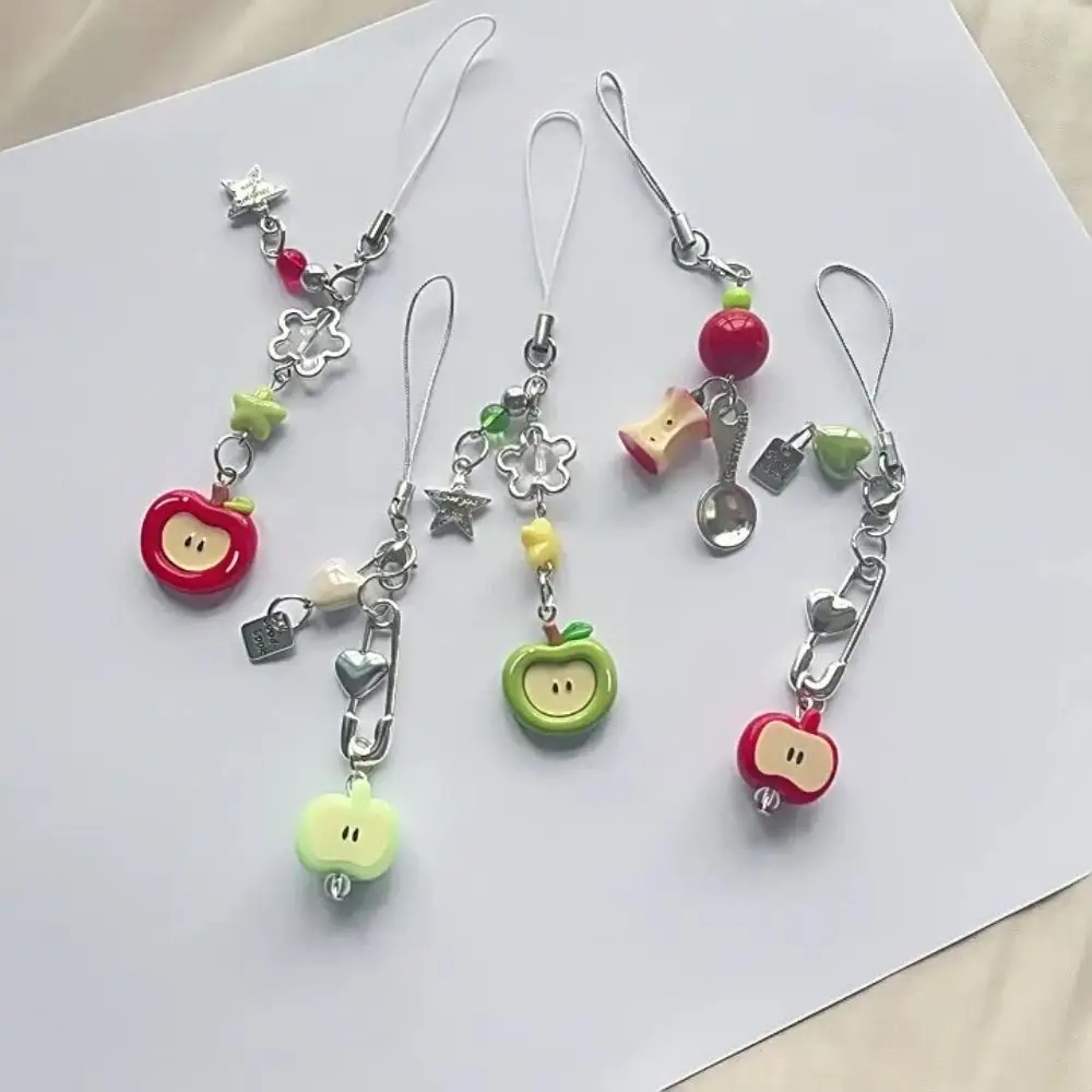 

Crystal Beaded Elegant Phone Charm Anti Loss Rope Red Green Phone Lanyard Cute 3D Stylish Keyring Fruit Pendant Cellphone Strap