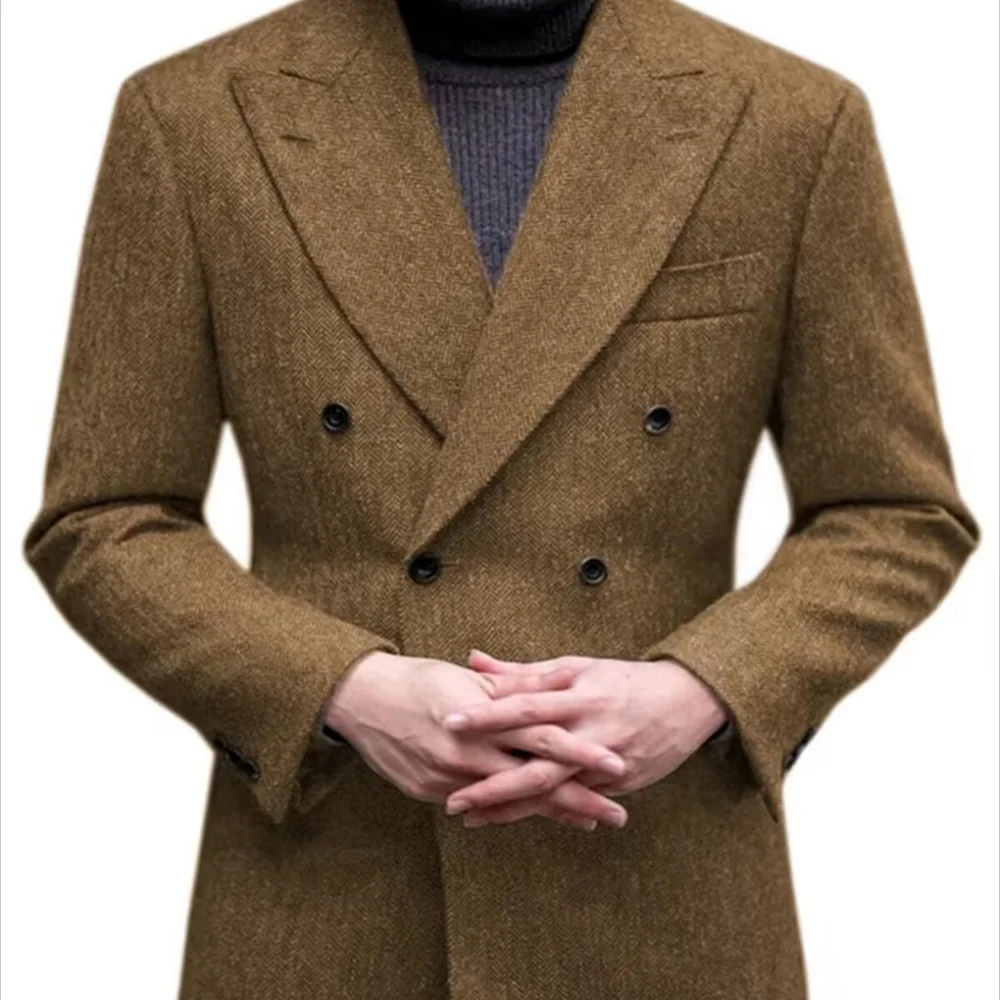 メンズ スタンダード タキシード ホース スパイン ジャケット ダブルブレスト グレー ブラウン ウール カジュアル 新郎用 ブリティッシュ スタイル スモーキング スーツ 2ピース