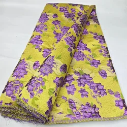 Yellow African Jacquard Brocade Fabric High Quality Floral Damask Material Nigerian Gilding Lace Brocard Tissu 5 Yards DJB82