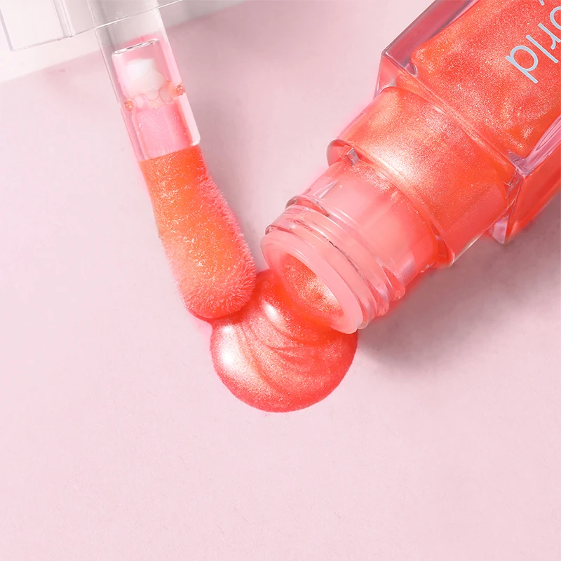 Orangerot feuchtigkeitsspendender Lipgloss, glänzender öliger Lipgloss, natürliches Lippenaufhellungsprodukt, zur Verschönerung der Lippen.