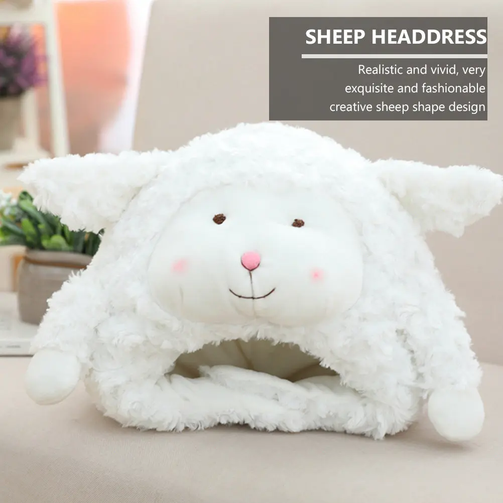 1Pcs Creative Sheep Shape Hat Soft Warm Cozy Comfortable Headwear for Children Photo Prop Halloween Party Costume Dress Up