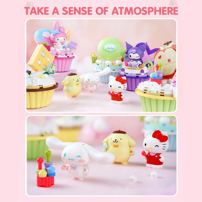 Sanrio Kuromi Hellokitty BLOCK Original Series Cartoon Cake Assembly Building Block Toys Cinnamoroll My Melody Girls Collection