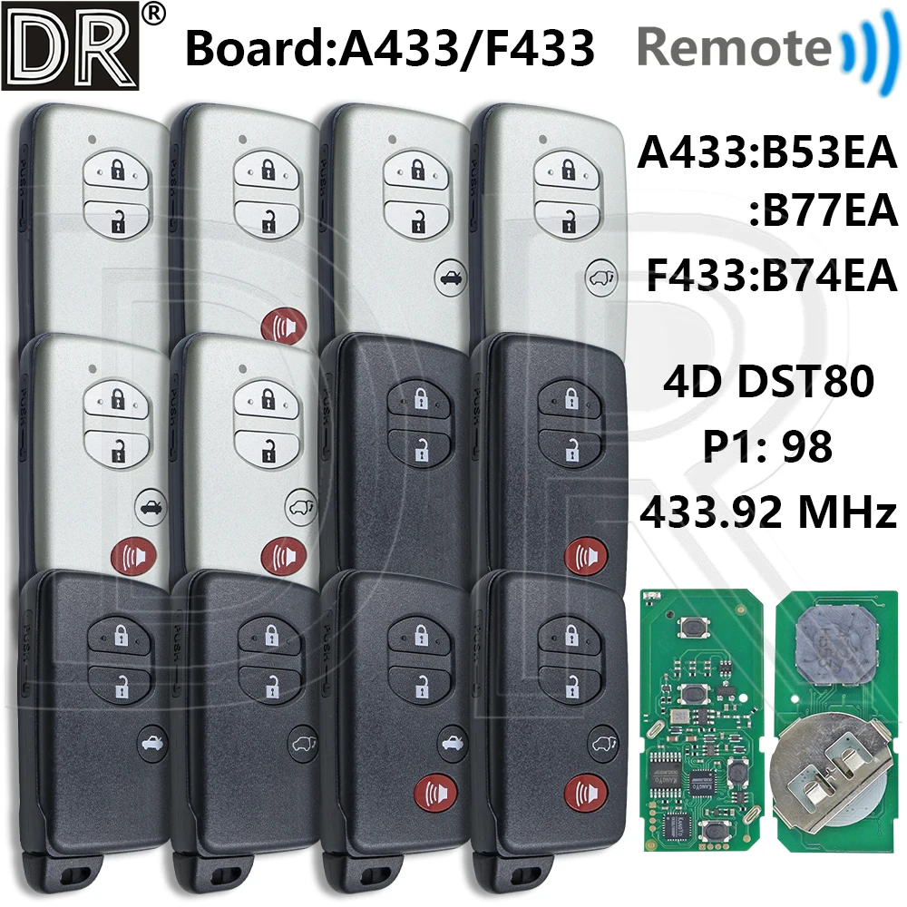 Great A433 F433 B74EA 433MHz 4D B53EA/B77EA Car Remote Key For Toyota Camry Crown Prius Prado Land Cruiser  Aurion LC200 Avensis