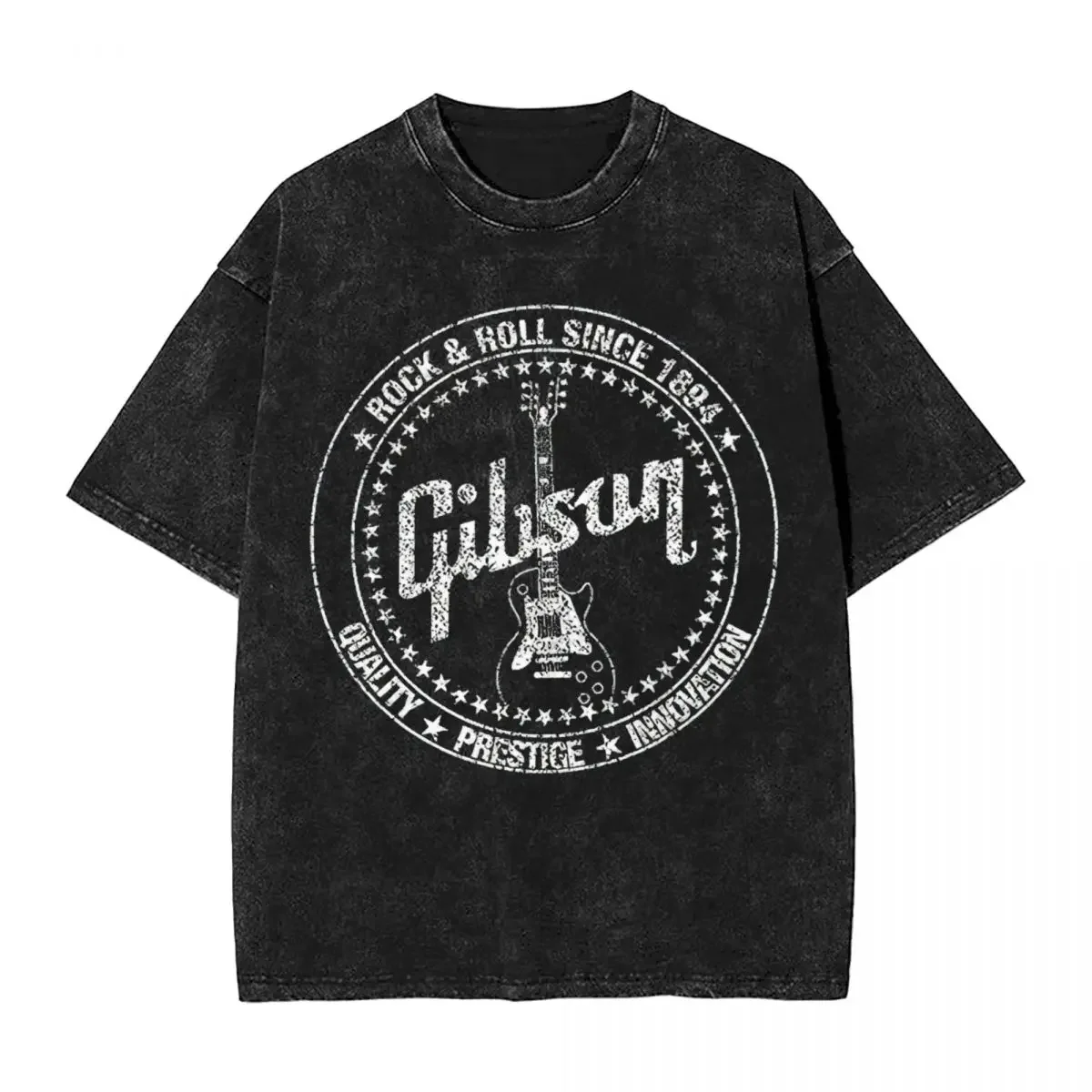 Washed T Shirt Guitar Logo Music Legends Of Ton 1894 Hip Hop Vintage T-Shirts Street Rock Streetwear 100% Cotton Printed Tees