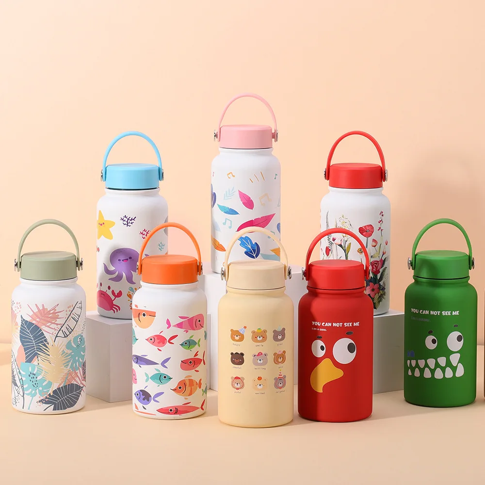 

650ml Insulation and Cooling Thermos Cup Wide-mouth Large-capacity High-value Student Portable Sports Kettle Printed Water Cup