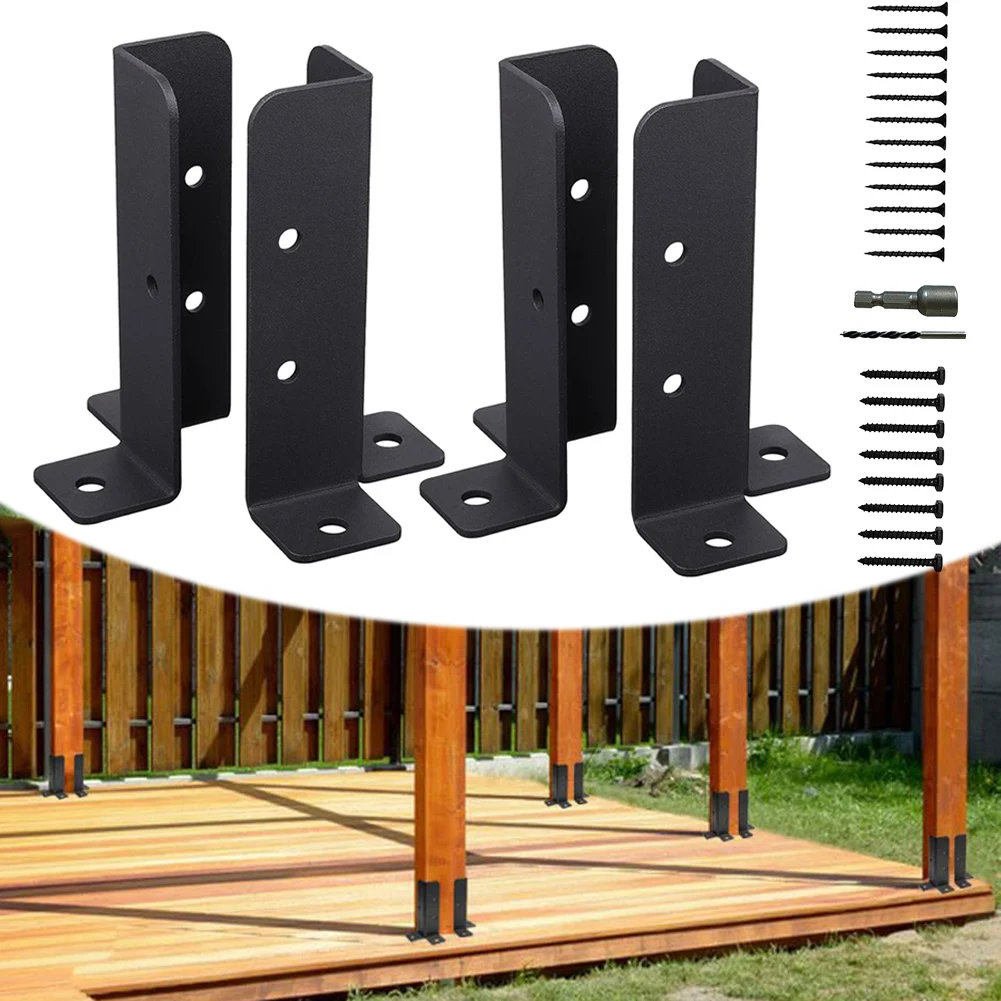 

4Pcs/set Adjustable Wood Fence Post Base Support Portable Bracket Reinforced Post Base Bracket For Wood Post Fence Gazebo Parts