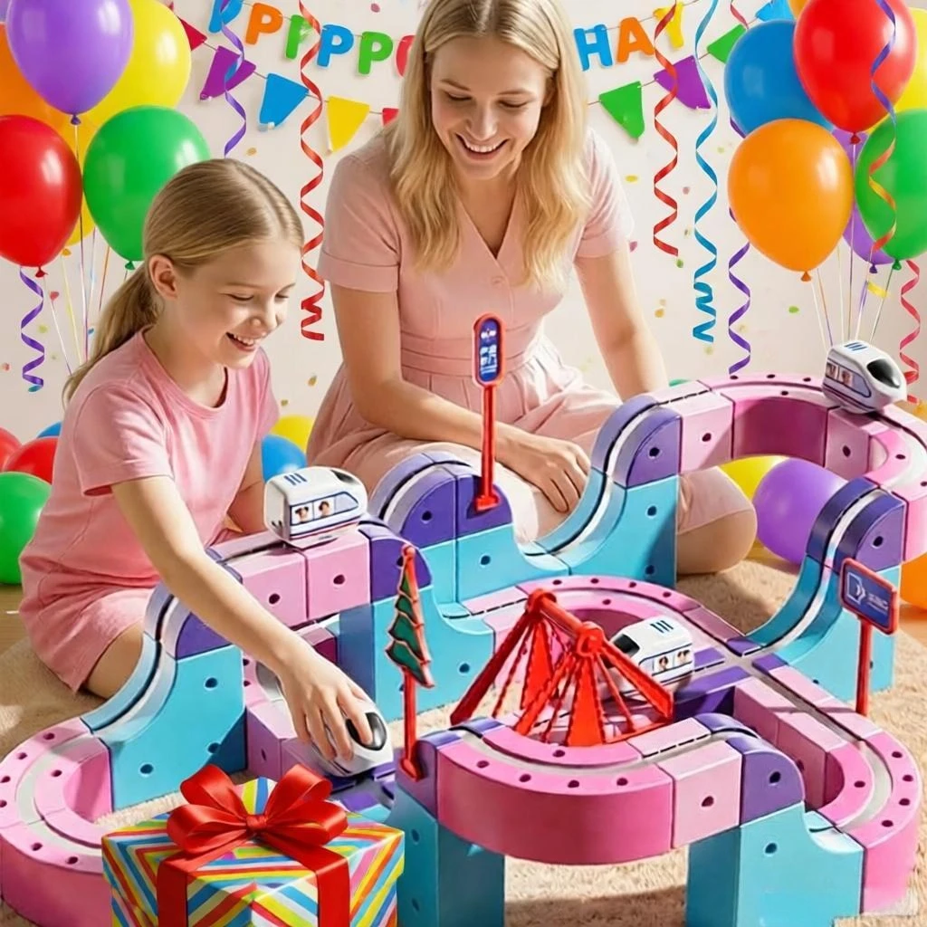 Girls Pink Magnetic Track Building Blocks Electric Train Anti-Gravity DIY STEM Educational Toy Kids Birthday Gift Age 3 4 5 6