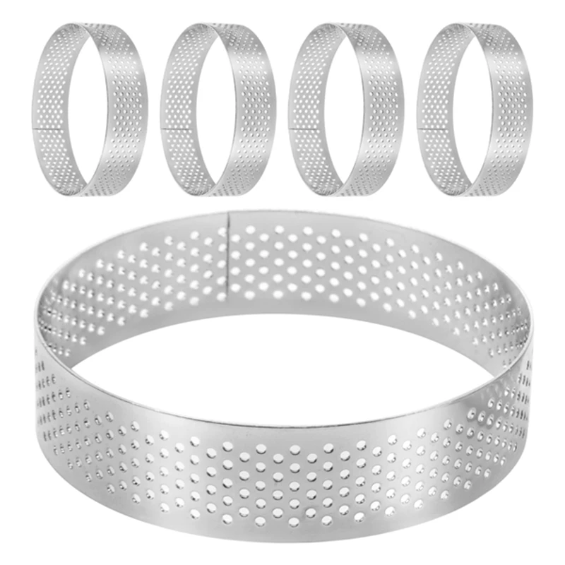 

5Pcs Circular Stainless Steel Tart Ring French Dessert Perforation Mold Mousse Fruit Pie Quiche Cake Cheese Baking Mould