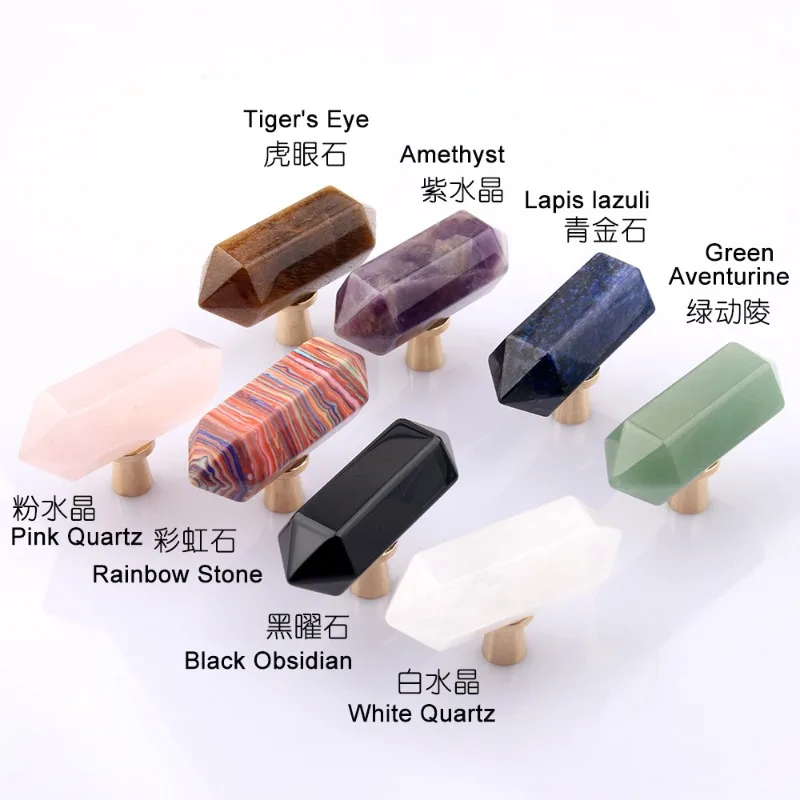 Natural Amethyst Cabinet Handle Single Hole Brass Drawer Pull Luxury Crystal Knob for Wardrobe