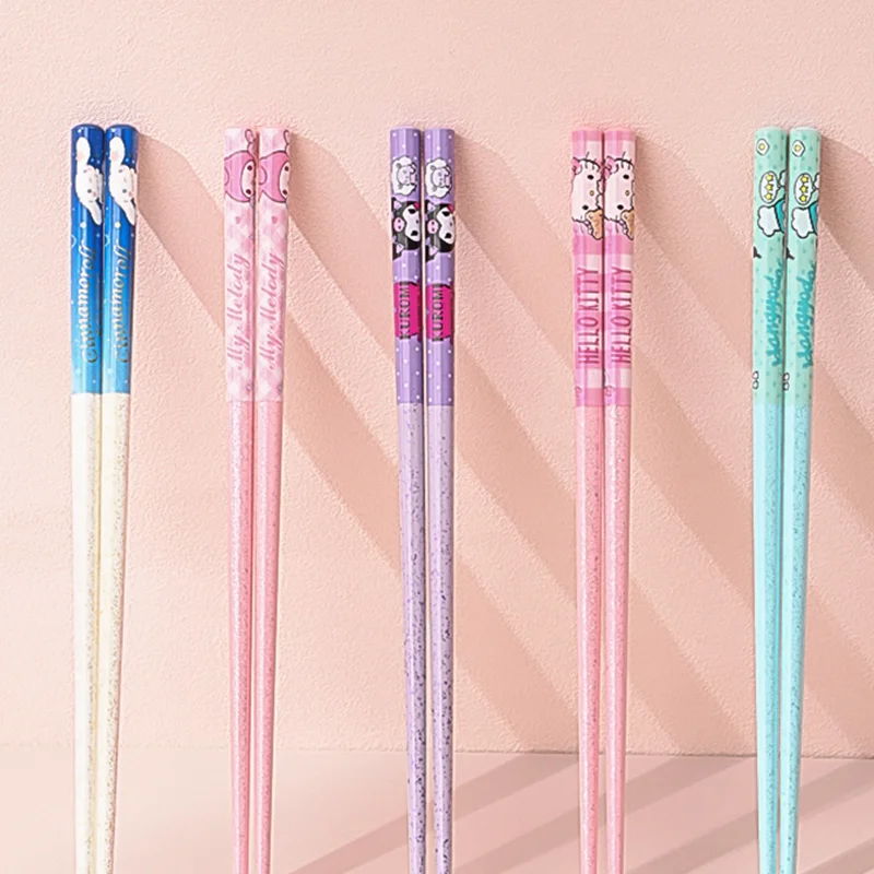 

2024 Sanrio Chopsticks Kawaii Kuromi My Melody Household Bamboo Chopsticks Lovely Hello Kitty Y2K Children Mildew Non-Slip Gift