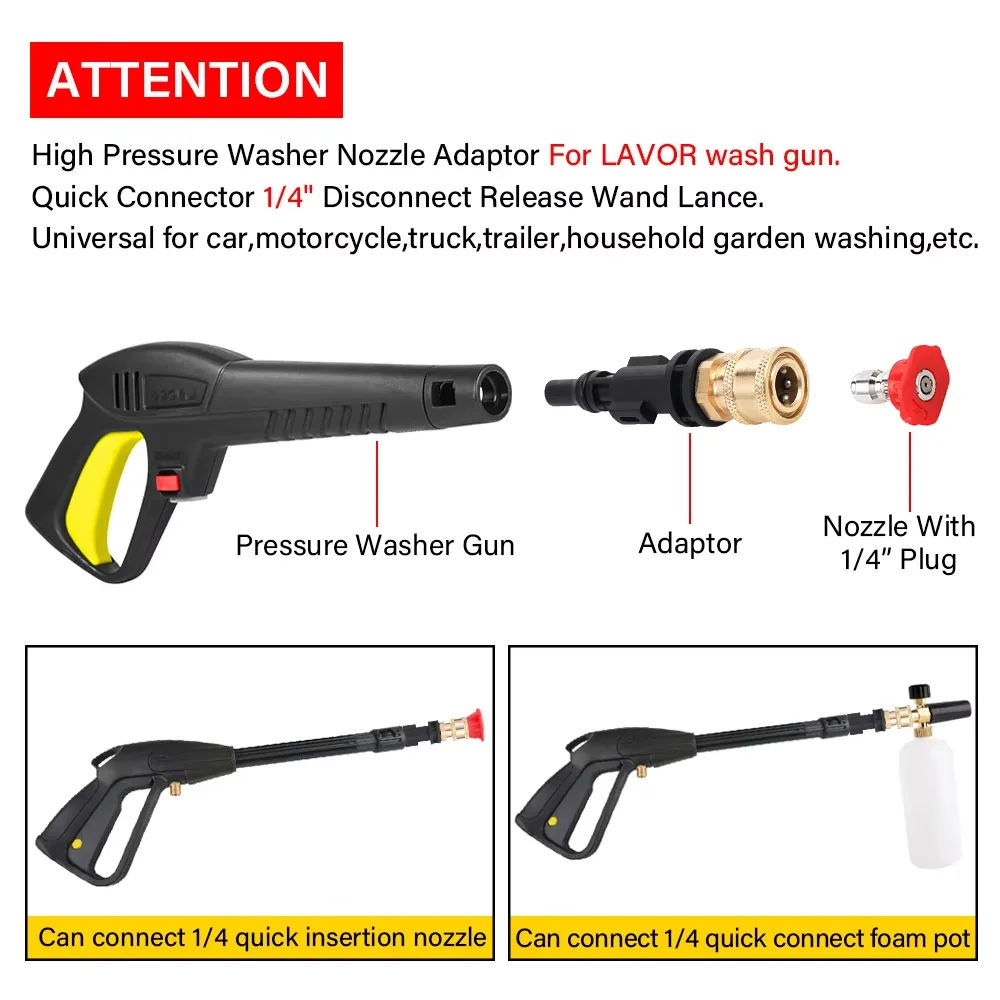 محول توصيل سريع لغسيل السيارات بالضغط العالي 1/4 لـ LAVOR / ARKSIDE PHD / VAX / Interskol / Hammer Sterwins - فوهات Q-P 1/4