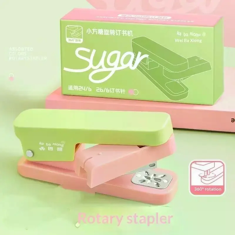 360-Degree Rotating Stapler With Staples Cute Pastel Color Suitable For Students School Home Office Attractive Appearance