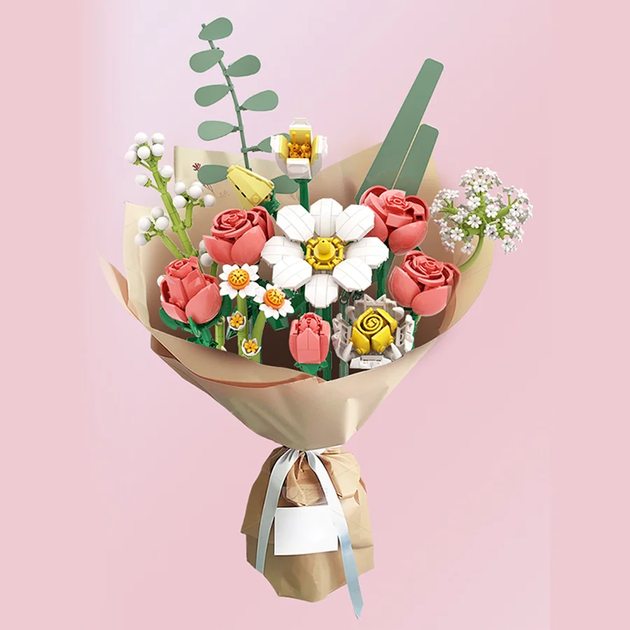 Fleurs de blocs de construction, fleurs de blocs de construction réalistes. La série Life Flower de fleurs de blocs de construction. Cadeaux de Noël, fes