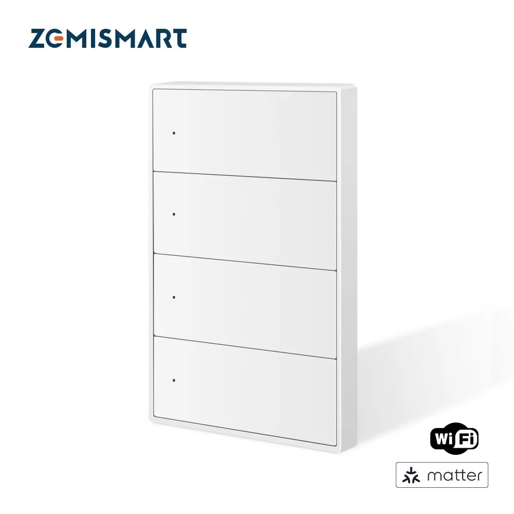 Zemismart Matter WiFi 1 2 3 4 6 Gangs Smart Wall Light Switch Neutral Required with Big Button SmartThings App Homekit Control