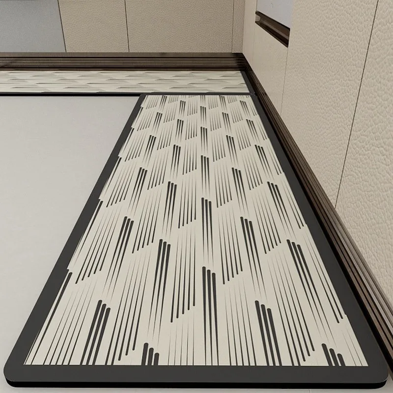Fashion Lines Pattern PVC Leather Kitchen Rug Waterproof Oil-proof Stain-resistant Carpet Large Area Non-slip Floor Mats Tapis