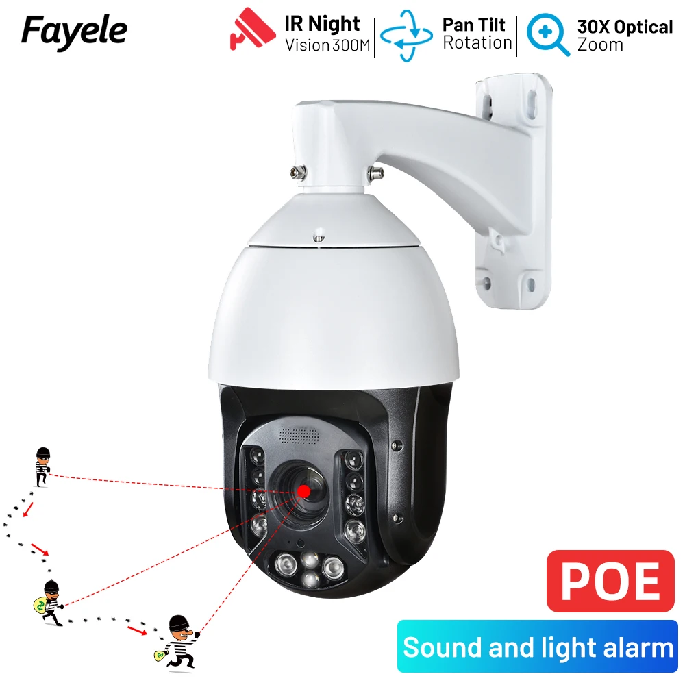 

6" High Speed Dome PTZ Camera Auto Tracking 30X Zoom Humanoid Detection Audio Siren Alarm 5MP POE Outdoor Surveillance IP Camera