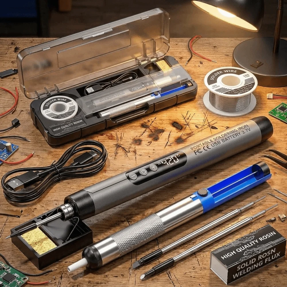 USB Rechargeable Electric Soldering Iron Set Adjustable Temperature 5-Level Temperature USB Soldering Iron Set LCD Display