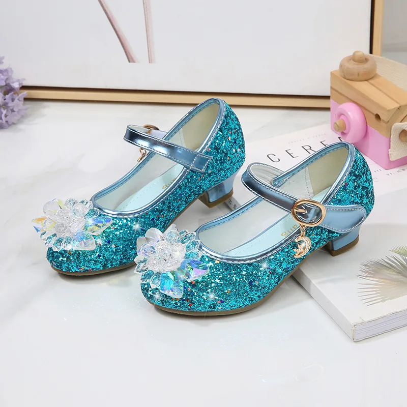 Scarpe in pelle per bambini strass di lusso dolce ragazza scarpe da principessa primavera autunno paillettes bambini scarpe causali con tacco alto