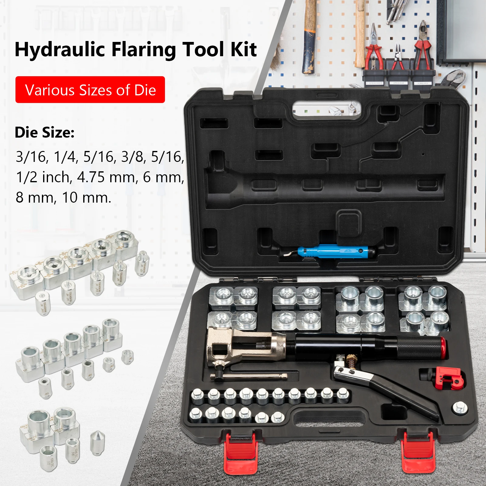 33Pcs Hydraulic Flaring Tool Kits,45° Double Flaring Tools,Hydraulic Flaring Tool Kit for 3/16