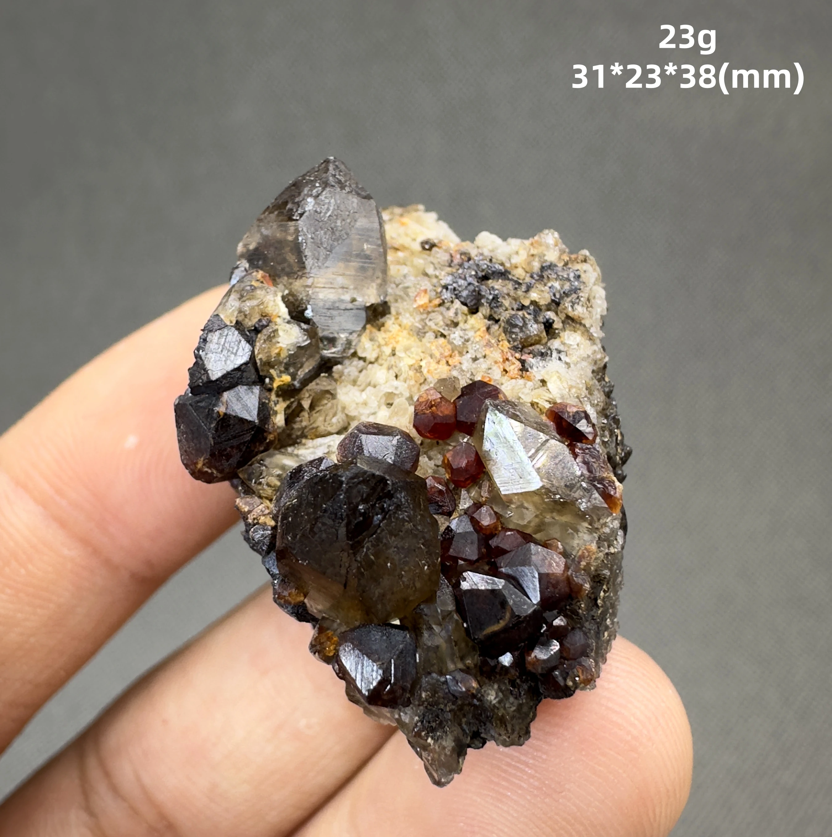 Natural Garnet and crystal symbiotic mineral specimens + healing quartz crystals and stones rock gemstone