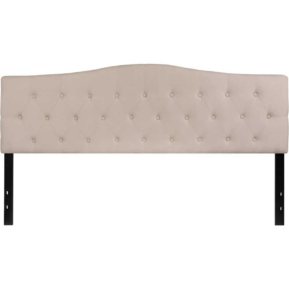 EMMA + OLIVER لوح رأسي منجد بحجم كينغ من القماش باللون البيج