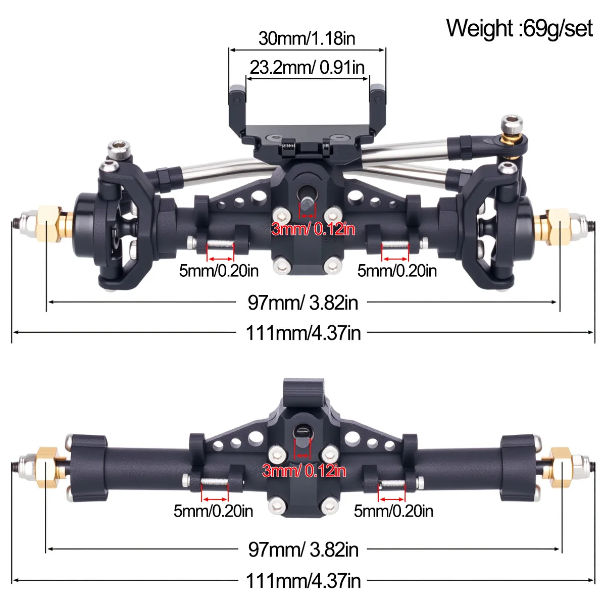 Complete Plastic Front & Rear Axle Set with Servo Mount for 1/24 Axial SCX24 Crawler Gladiator Bronco C10 Upgrade Parts