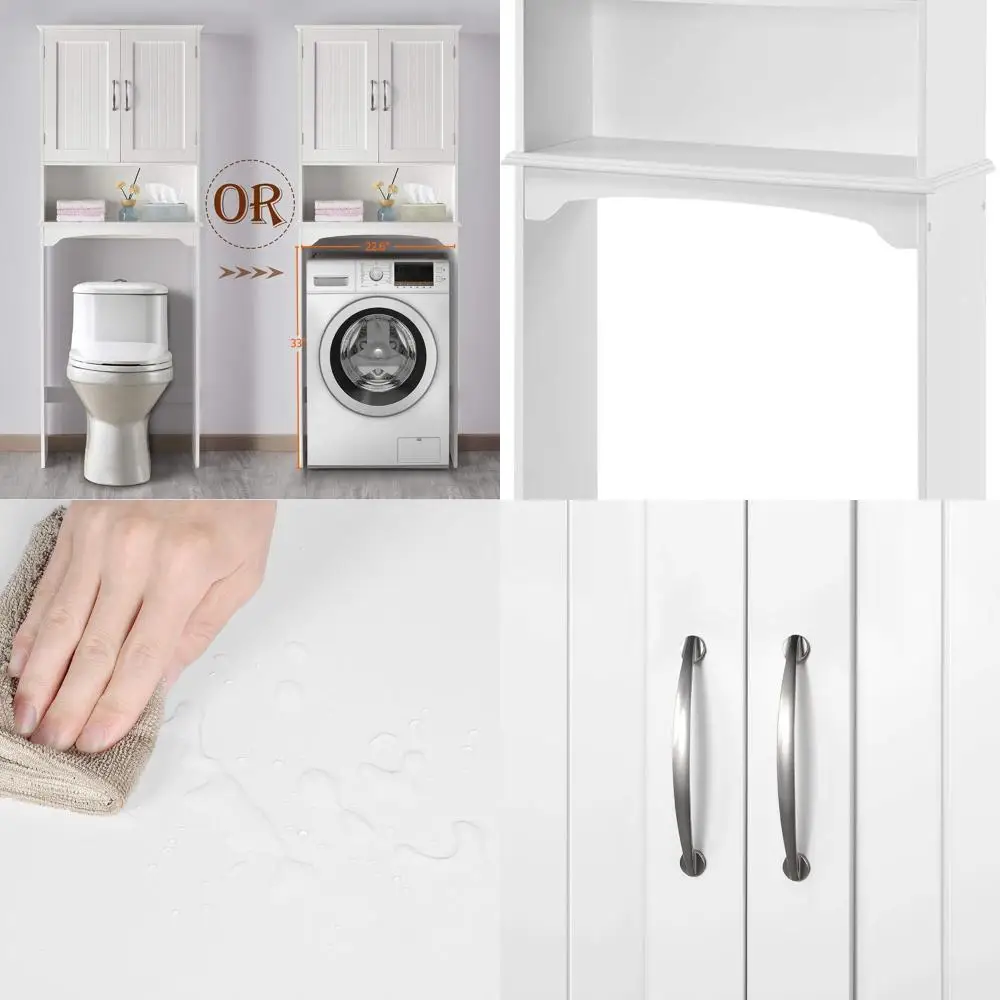 

Белый двухдверный шкаф для туалетных принадлежностей с регулируемой полкой и открытым отделением для хранения