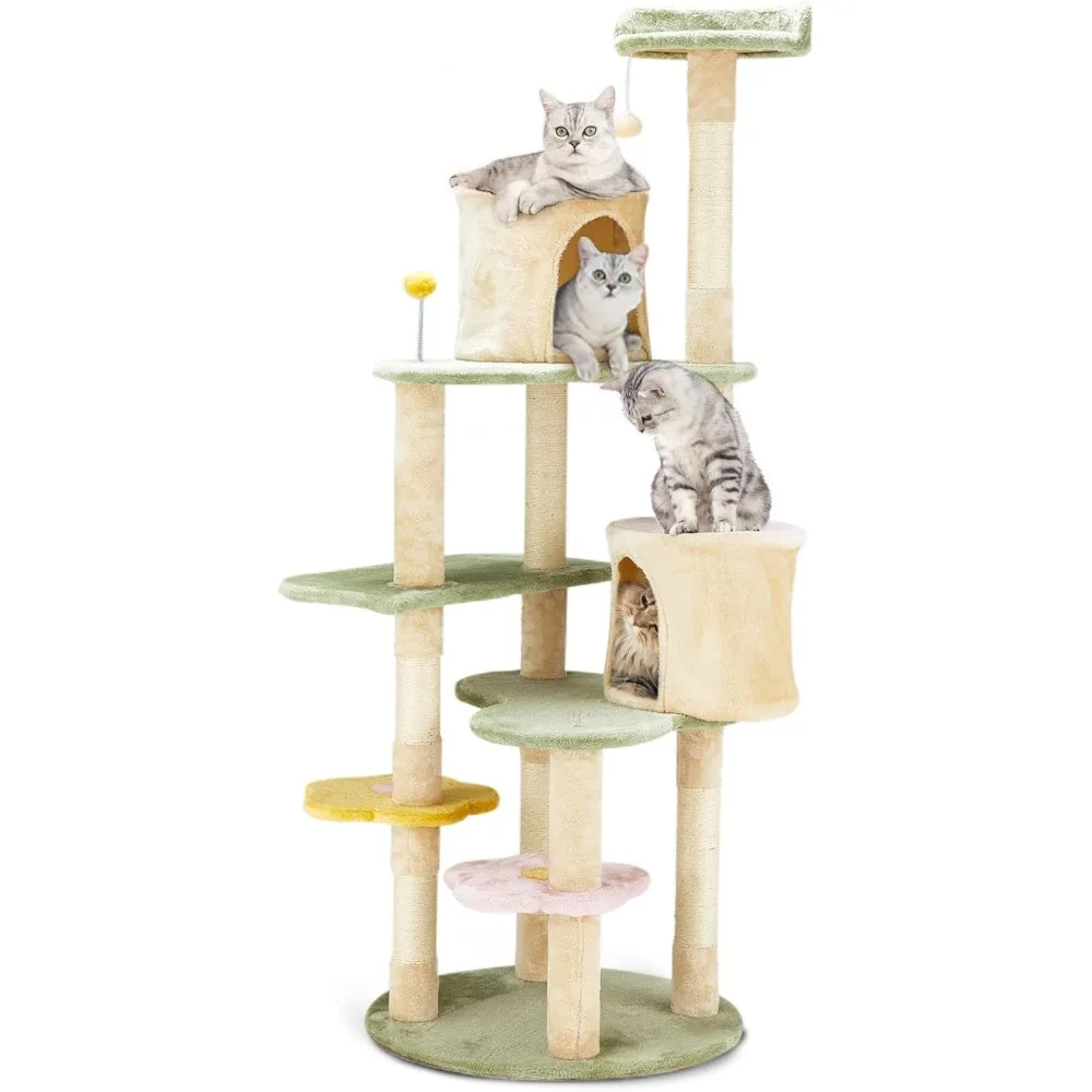

Erinnyees Flower Cat Tree Tower, 63 inch Heavy Duty Anti-Scratch Cats Furniture, Multi-Level Cat Condo Activity Center Kitten Pl