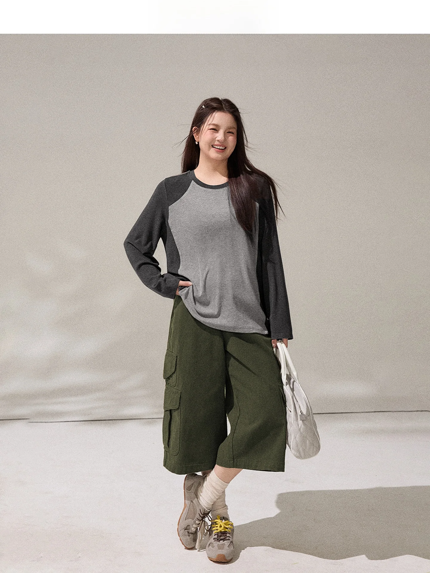 

Loose Wide Leg Casual Pants Women's Military Green Workwear Street Style High Waist Cotton Straight Cut Seven Inch Pants