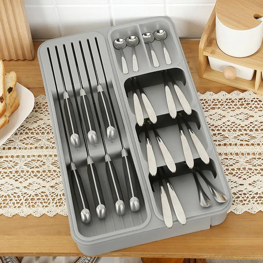 

Kitchen Utensil Caddy Expandable Cutlery Storage Box with Multi Compartments for Tableware Organization Capacity for Forks