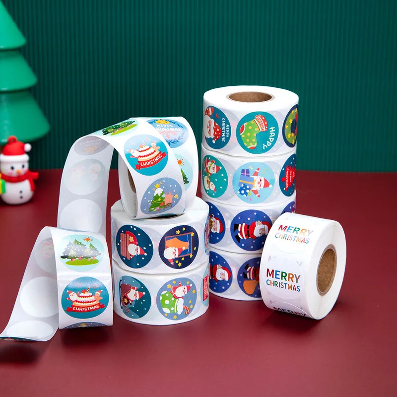500pcs/Roll Of Beautiful Christmas Pattern Stickers, Diy Labels For Decorating Holiday Gifts And Student Stationery Gift for Pal