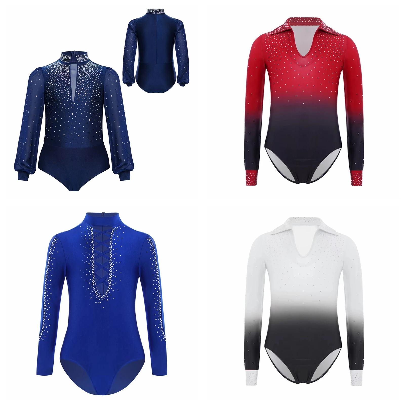 

Children's Latin Ballroom Tango Dance Leotard Bodysuit for Boys Long Sleeve Figure Skating Bodysuit Teens Salsa Chacha Tops
