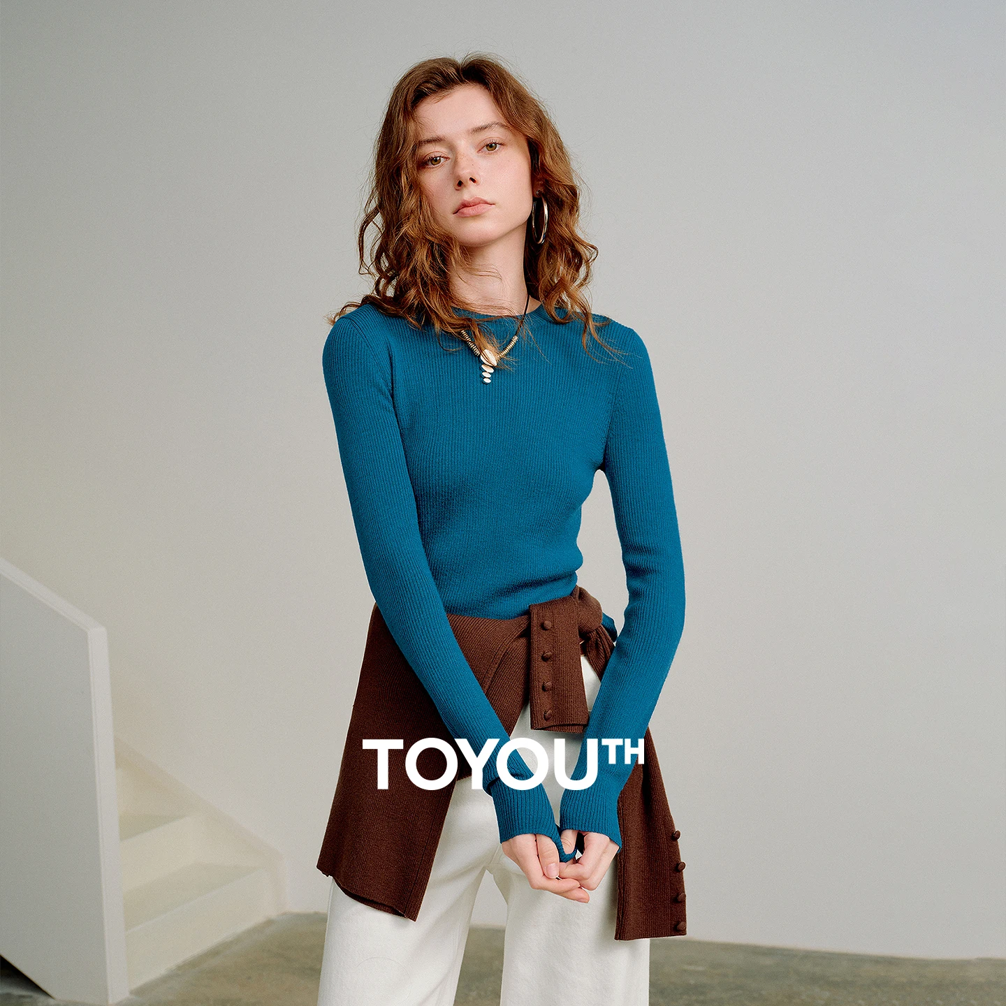 

TOYOUTH женские вязаные топы из смеси шерсти, новинка весны 2026, облегающие универсальные минималистичные блузки с круглым вырезом