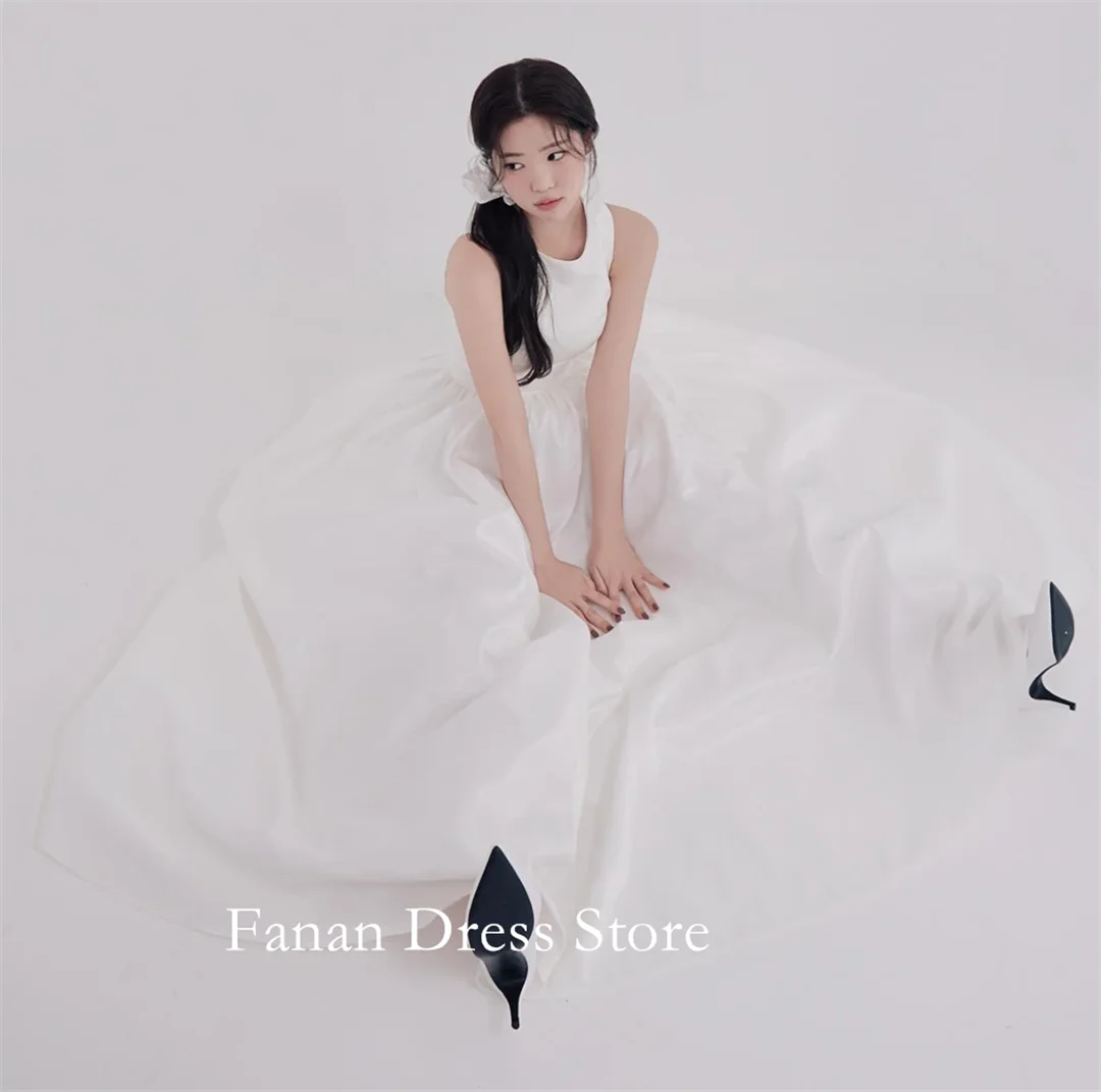 Fanan O-Neck Ivory A-Line ชุดแต่งงานที่กําหนดเอง Taffeta ความยาวชั้นง่ายชุดเจ้าสาว Vestidos De Novia